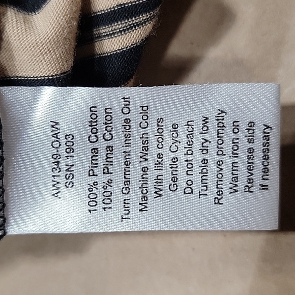 ATM Size M Tan w/ Black Stripes Boy Tee, Long Sleeve, Button Shoulder Detail EUC - Picture 14 of 14